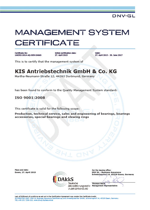 ISO quality system certification